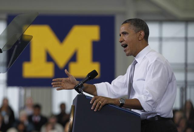 Obama speaks at a rally at the University of Michigan