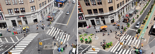 New York's Union square, before and after implementation of NACTO design princip