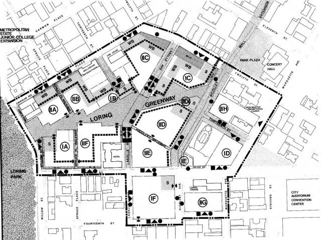 Mysterious symbols dot a site plan from the Loring Park Development Urban Design