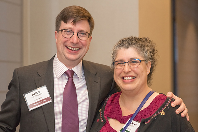 MinnPost publisher and CEO Andy Wallmeyer and event sponsor Lesley Rochester