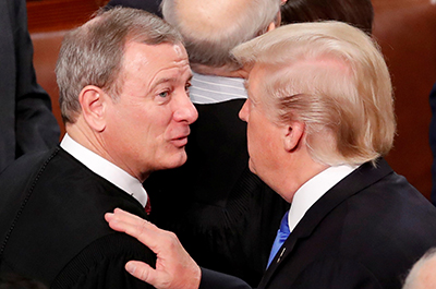 photo of supreme court chief justice john roberts and president donald trump