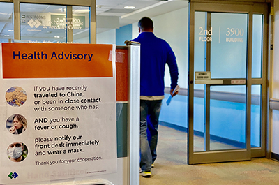 A health advisory sign at a Park Nicollet clinic.
