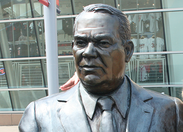 The statue of former Minnesota Twins owner Calvin Griffith.