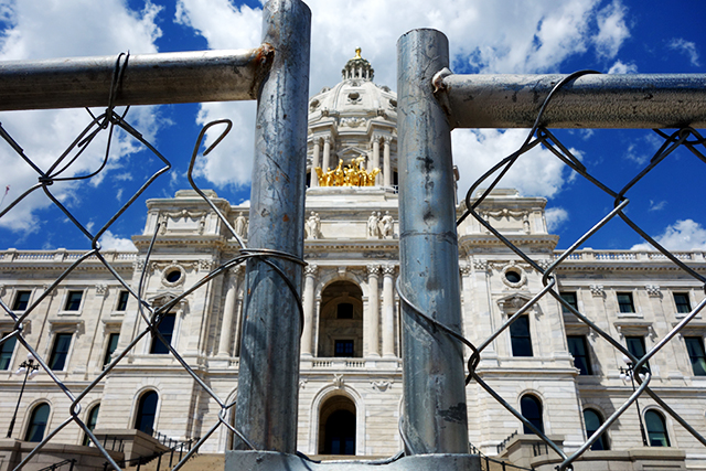 Chain link fences currently surround the Minnesota State Capitol.