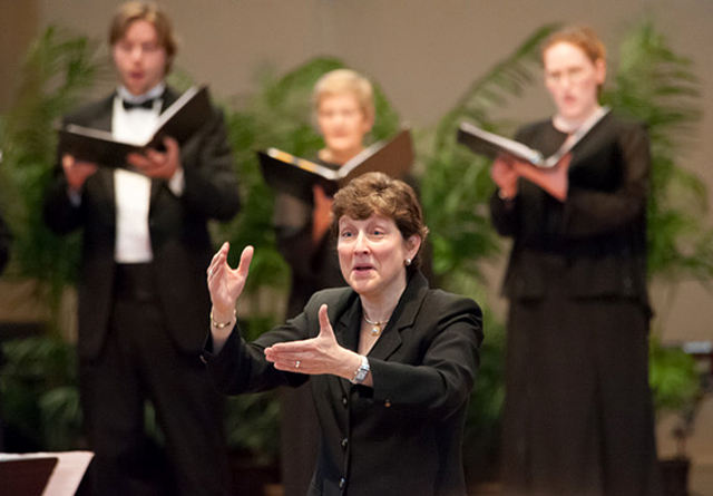 Kathy Saltzman Romey shown leading the Minnesota Chorale.
