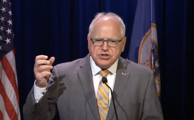 Gov. Tim Walz speaking at Thursday afternoon's press conference.