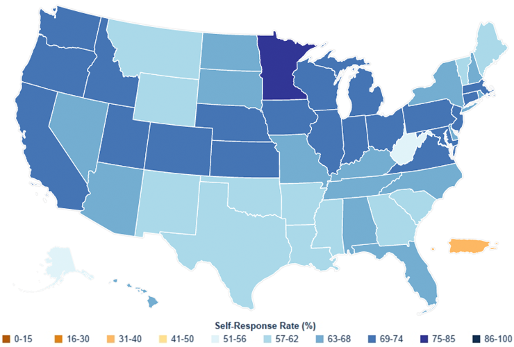 Minnesota had the highest self-reporting response rate — the percentage of households that responded on line or by mail to the prompt from the bureau — in the U.S. at 75.1 percent.