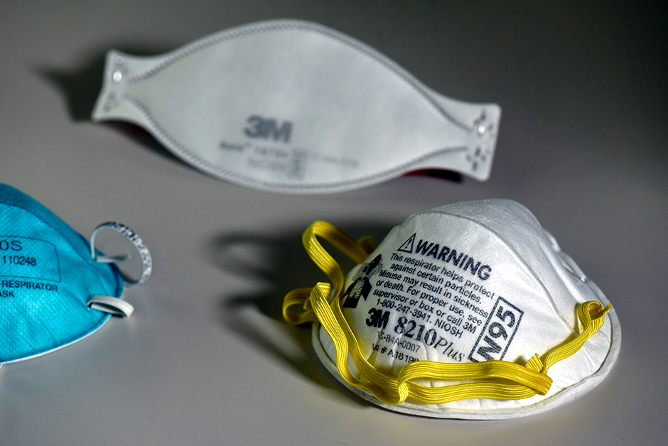 Various N95 masks shown at a 3M laboratory in Maplewood.