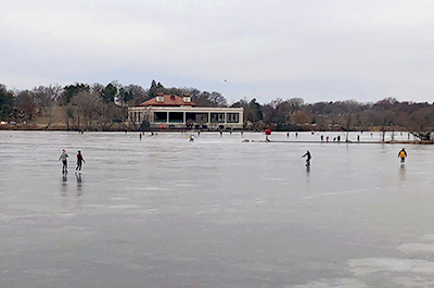 Ice skaters on Como Lake on a recent walk