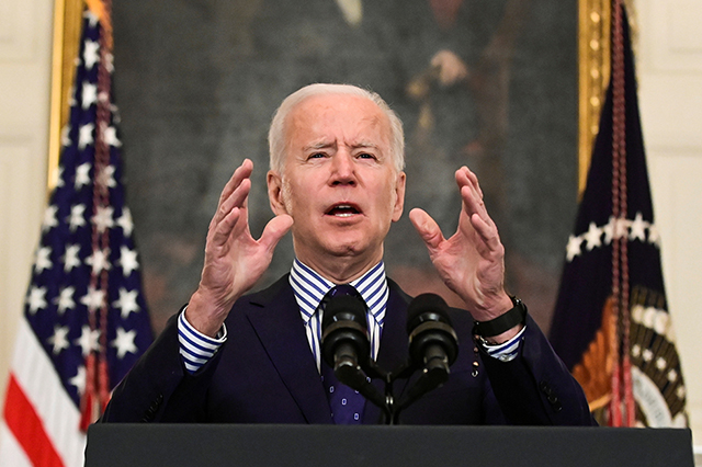 President Joe Biden speaking from the White House after his coronavirus pandemic relief legislation passed in the Senate on March 6, 2021.