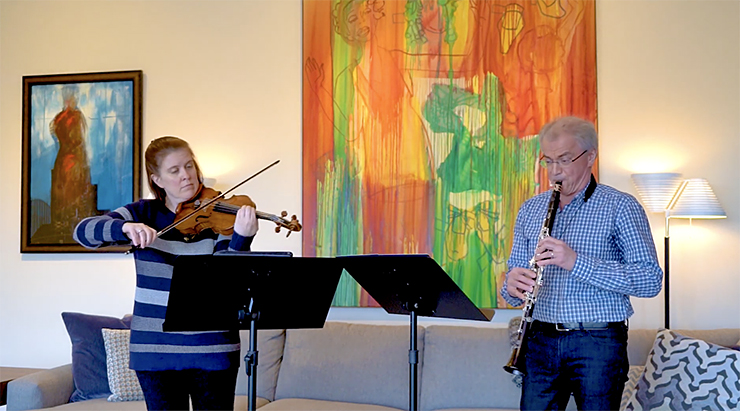 Erin Keefe and Osmo Vänska at their home in Minneapolis, where they played and recorded a series of performances for the Orchestra’s “Minnesota Orchestra at Home” video series.