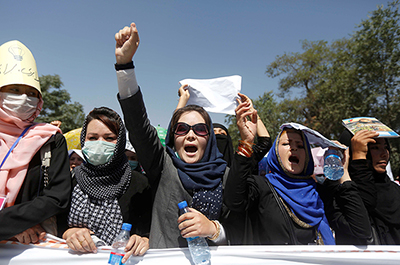 Women demonstrators from Afghanistan's Hazara minority