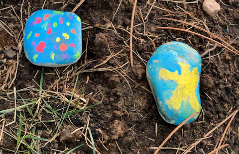 Some rocks that Maisie decorated at Brighter Days to place at Maddie's gravesite.