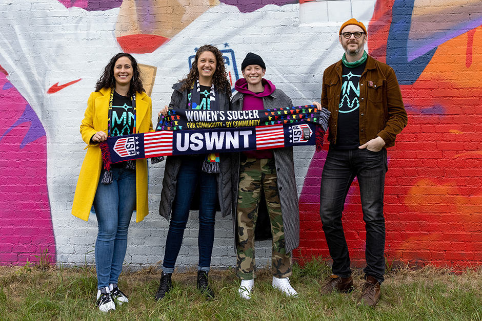 Left to right: Minnesota Women’s Soccer Club co-founders Elisa Vicuña and Andréa Carroll-Frank, U.S. Women’s National Team star Megan Rapinoe, and co-founder and Black Hart owner Wes Burdine.