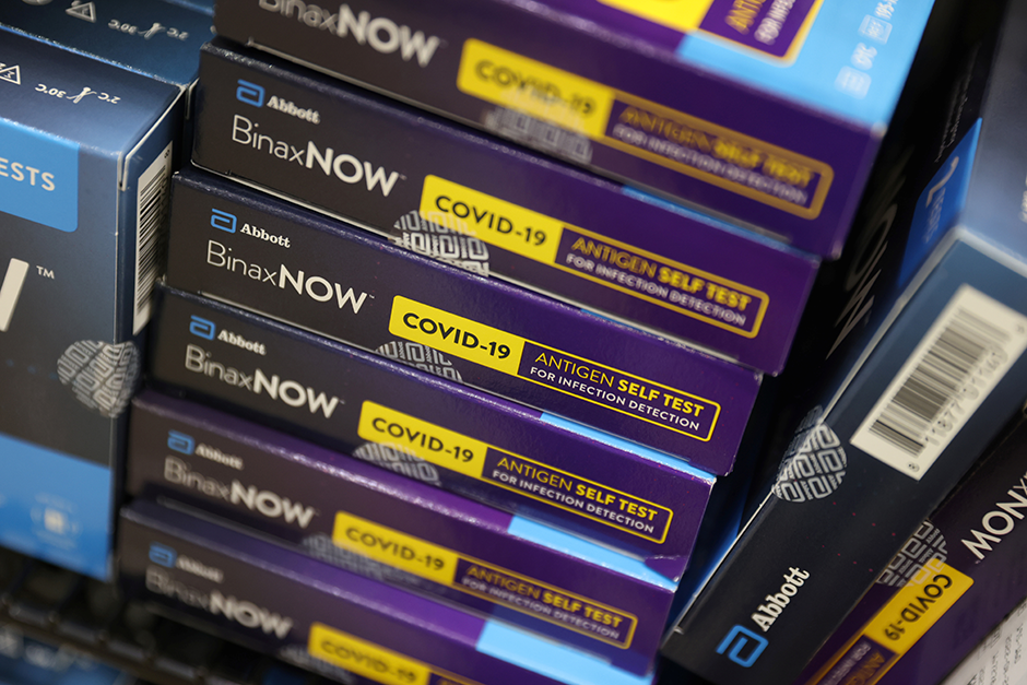 Packages of BinaxNOW COVID-19 Antigen Self Test seen in a store in Manhattan.