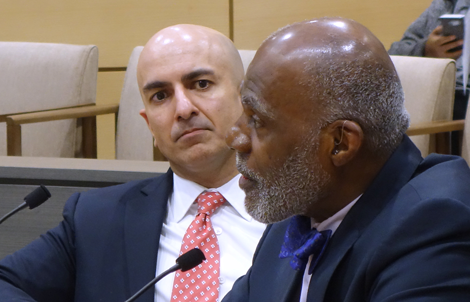 Fed President Neel Kashkari and former Justice Alan Page shown during a February 2020 committee hearing.