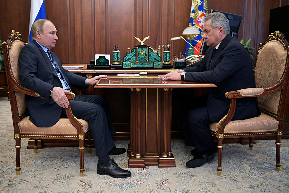 Russia's President Vladimir Putin meeting with Defense Minister Sergei Shoigu in Moscow on Thursday.