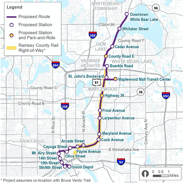 A rendering of the proposed route of the purple line.