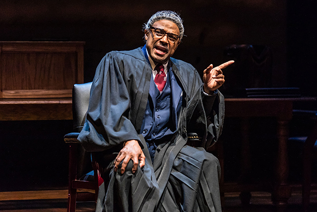 Lester Purry shown playing Thurgood Marshall in “Thurgood” in 2018.