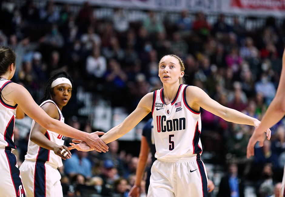 UConn Huskies guard Paige Bueckers shown during the Big East Conference Tournament Championship on March 7.