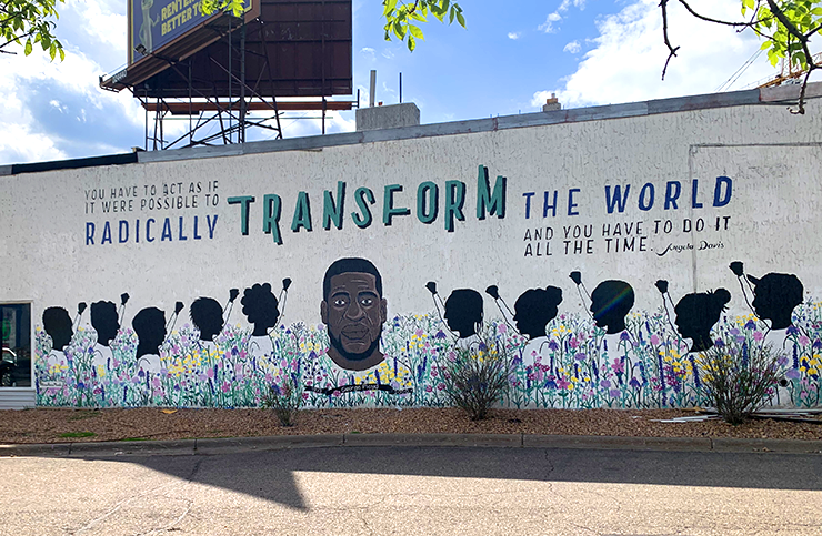 White Castle parking lot, West Lake Street and Blaisdell Avenue: “‘You have to act as if it were possible to radically transform the world, and you have to do it all the time. – Angela Davis’” 