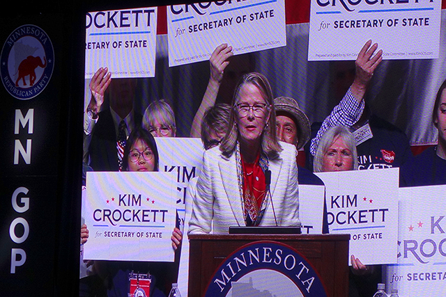 Kim Crockett, a lawyer who has been active in challenging the results of the 2020 election, was approved as secretary of state.