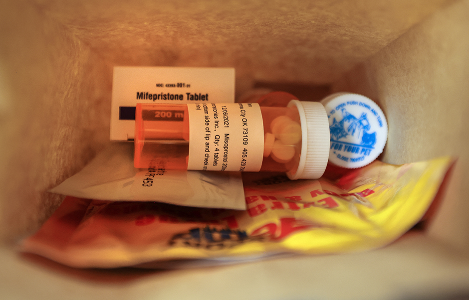 A paper bag containing the medication used for a medical abortion.