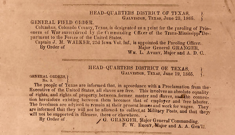 A detail from General order No. 3 of June 19, 1865.
