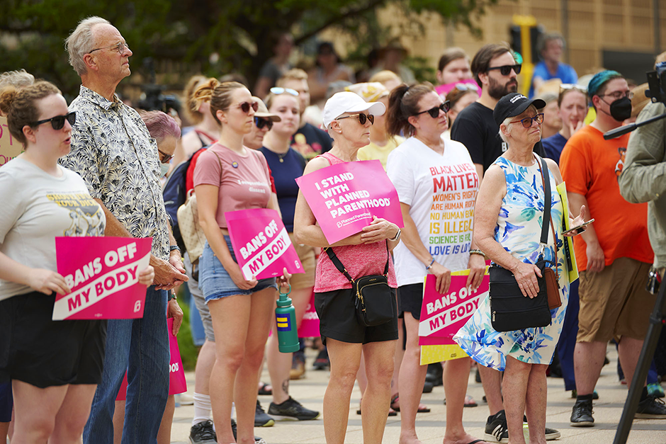 Abortion rights supporters shown attending a rally outside the U.S. Federal Courthouse in downtown Minneapolis on June 24.