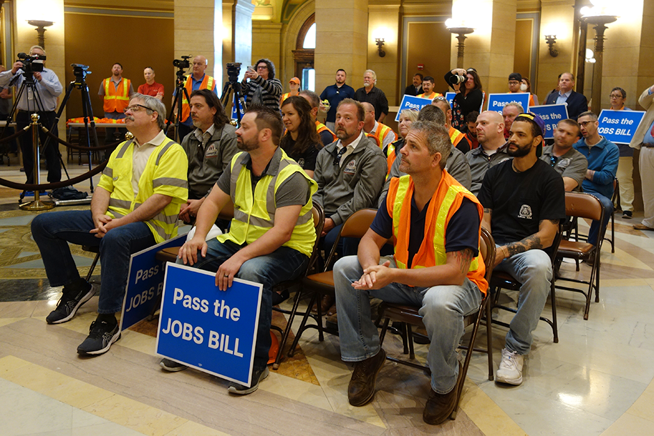 Union construction workers held a rally in the Minnesota State Capitol Rotunda near the end of the session to support the bill.