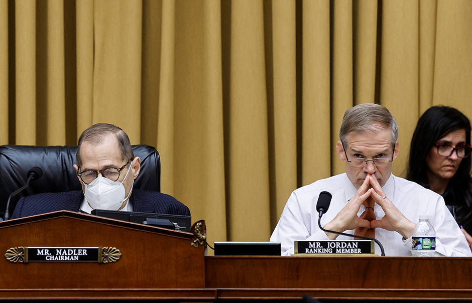 House Judiciary Committee Chairman Jerrold Nadler and Ranking Member Jim Jordan shown during an oversight hearing on April 28, 2022.