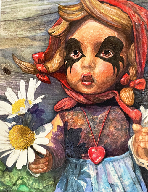 “Your Flower Girl,” watercolor on rag paper on panel, 8 x 10 inches