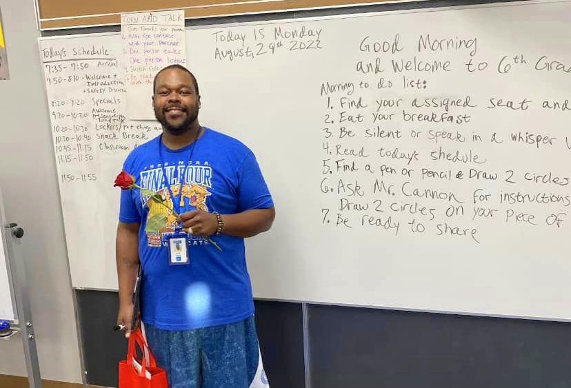 James Cannon, shown on the first day of school, is a sixth-grade teacher at Eisenhower Elementary School. He just recently finished his master’s program with the help of Black Men Teach.