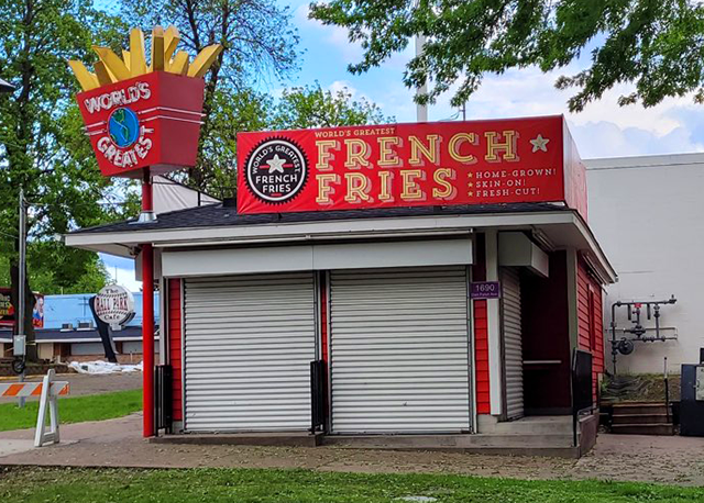 The World’s Greatest French Fries stand operated in a red and white building at the corner of Dan Patch and Underwood.