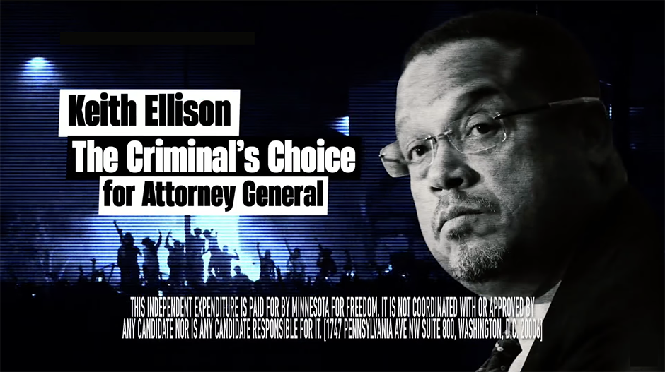 The Republican Attorneys General Association’s super PAC is running two television ads in Minnesota that accuse Attorney General Keith Ellison of cozying up to criminals.