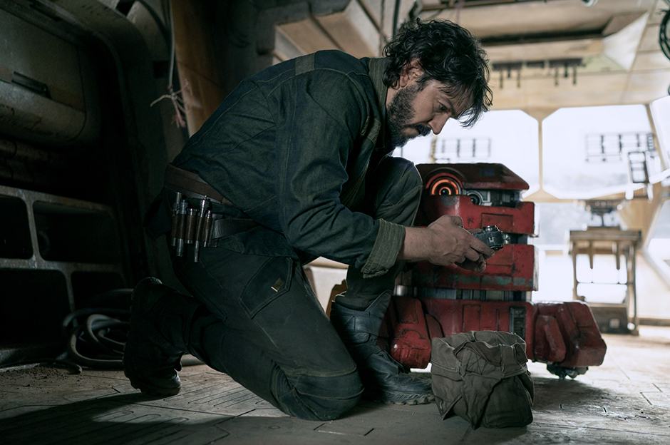 Diego Luna as Cassian Andor with B2EMO in an episode of “Andor.”