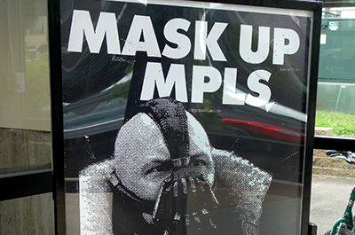A sign reminding patrons of the Minneapolis mask ordinance at the Fulton Brewing Taproom in July 2020.
