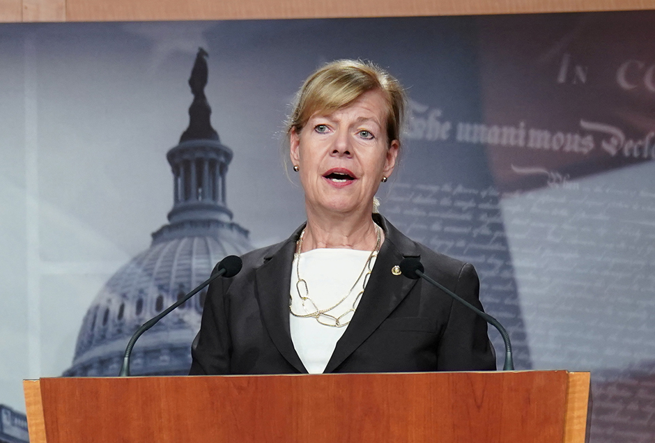 Wisconsin Sen. Tammy Baldwin speaking during a news conference on the passage of the Respect for Marriage Act at the U.S. Capitol on Tuesday.