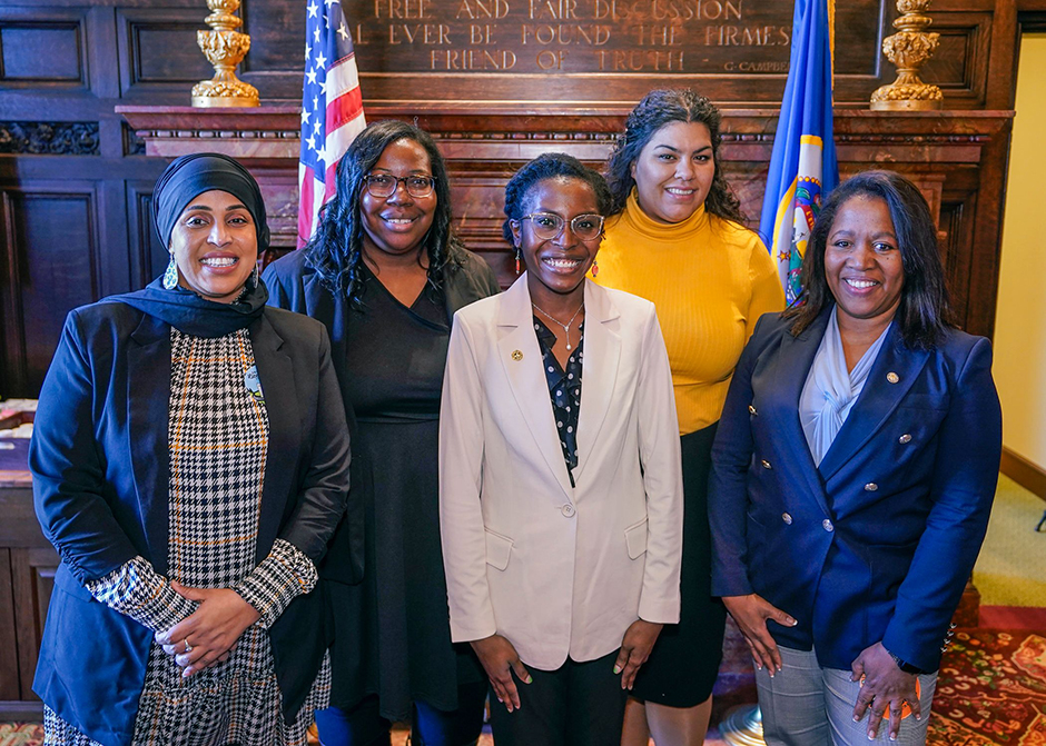 The Black Maternal Health Caucus, left to right: Rep. Hodan Hassan, Rep. Ruth Richardson, Rep. Esther Agbaje, Rep. Athena Hollins, and Rep. Mary Frances Clardy.
