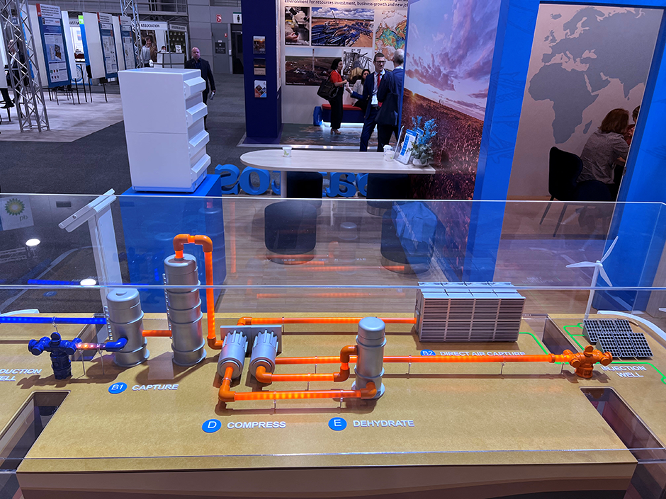 A model of carbon capture and storage designed by Santos Ltd, at the 2022 Australian Petroleum Production and Exploration Association conference in Brisbane.