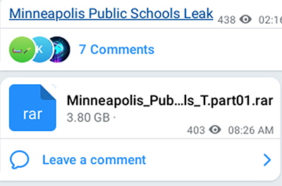Files stolen from Minneapolis Public Schools appeared Wednesday morning on Telegram, the encrypted instant messaging service.