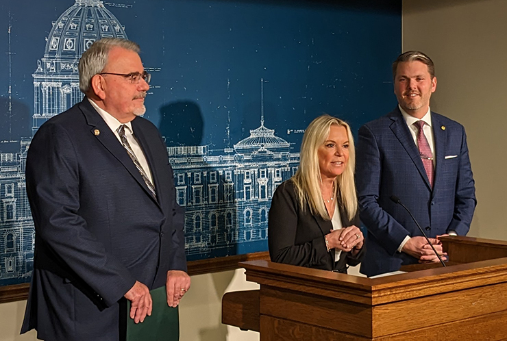 From left: State Sens. Bill Weber, Karin Housley, and Mark Johnson. Johnson told reporters Monday the bonding proposal “is going to be dead on arrival” in his chamber, even though it later passed the House with some bipartisan support.
