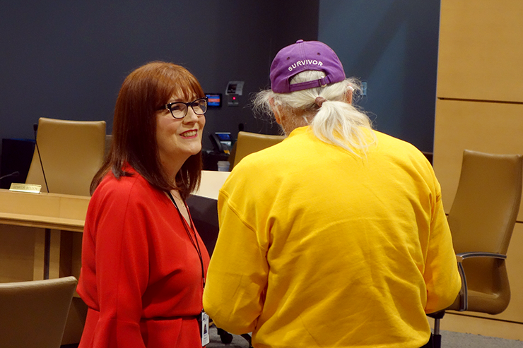 State Sen. Bonnie Westlin spoke with Oliver Steinberg, the founder of the Grassroots—Legalize Cannabis Party, following her testimony.