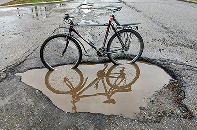 bicycle in a pothole