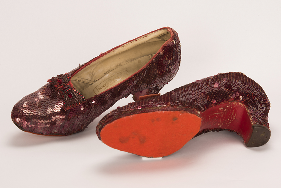 A pair of ruby slippers featured in the classic 1939 film “The Wizard of Oz” and stolen from the Judy Garland Museum in Grand Rapids in 2005.