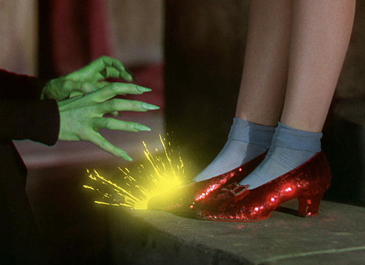 Margaret Hamilton and Judy Garland in a scene from “The Wizard of Oz.”
