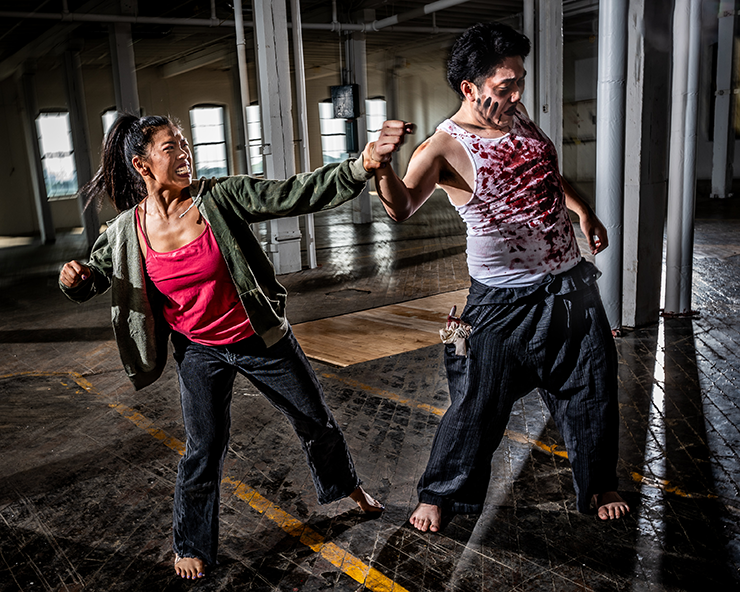 Soudavone Khamvongsa and Chufue Yang in a rehearsal photo for “Shaman Warrior & Cannibals.”
