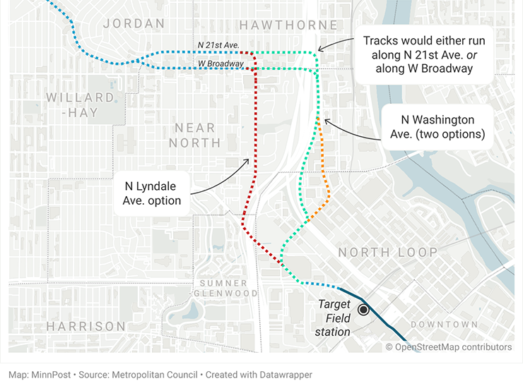 Multiple routes still under consideration for the Blue Line Extension through north Minneapolis.