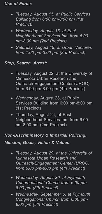 Upcoming MPD community engagement sessions