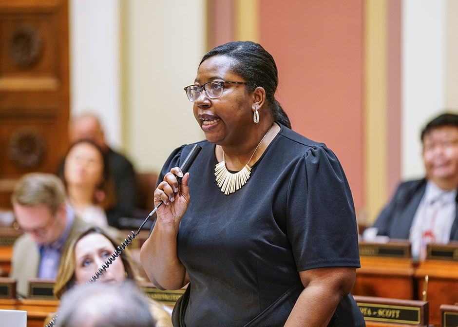 State Rep. Ruth Richardson speaking on the Minnesota House floor on the day that the bill for the creation of the Office for Missing and Murdered Black Women and Girls passed.